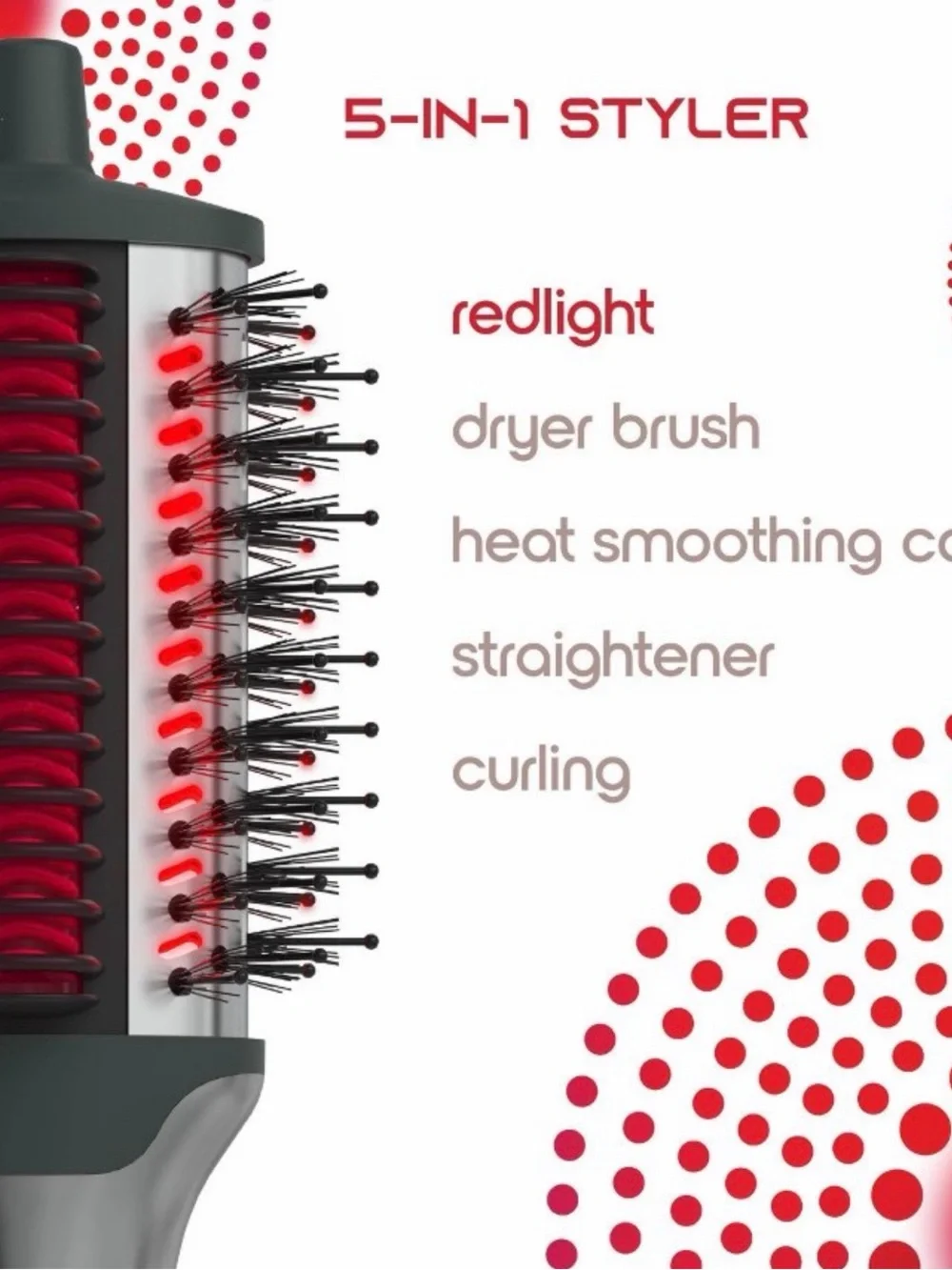 SLF Red Light Therapy 5-In-1 Ionic Dry Hair Brush & Heat Combo